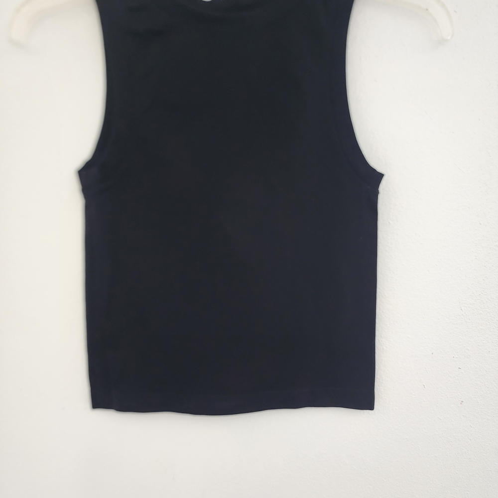 Aura Black Ribbed Tank Top with White Logo Print - Picture 7 of 8